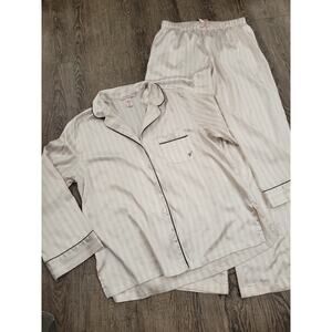 Victoria's Secret Pink Stripe Satin-Like Pajamas Set Stripe Shirt Pants Small